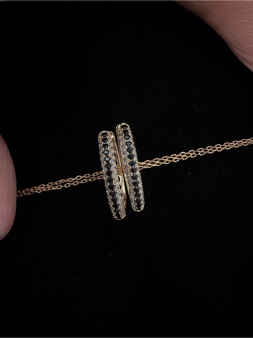 Gold Hoops with black stones - Women Jewelry